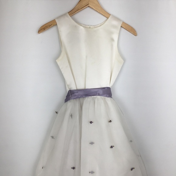 Us Angels The Organza Dress Girls Sz 12 White Purple Satin Floral Wedding Easter - Picture 10 of 15